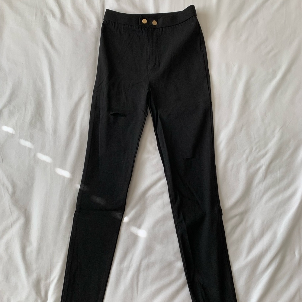 Black High Waisted Skinny Pants With Rips